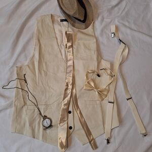 Cream Vest with Gold Tie and Accessories